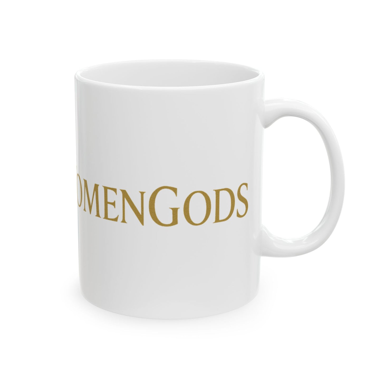 WOMENGODS Mug | Gold Text on Black Ceramic, 11oz or 15oz